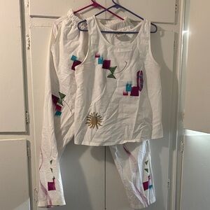 White Embroidered Women's Jumpsuit